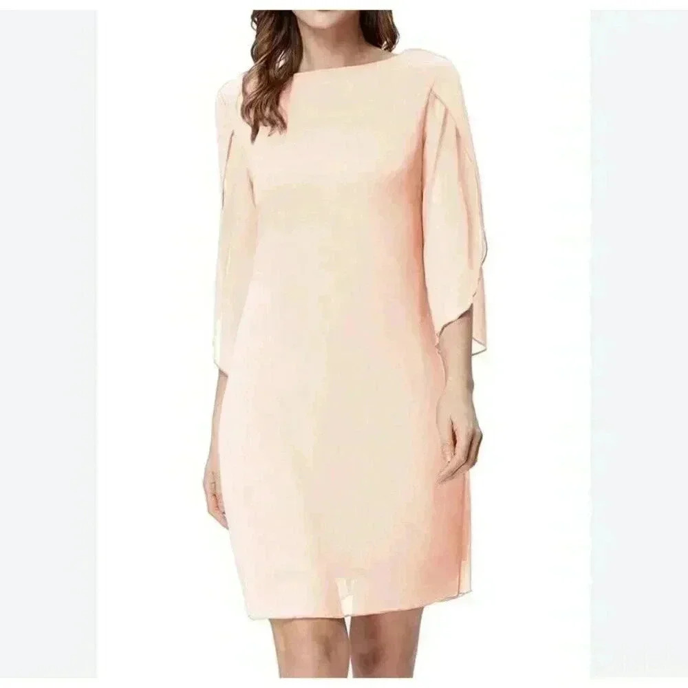 GRACE KARIN Chiffon 3/4 Sleeve Dress, Pale Pink/Peach 2XL NWT
